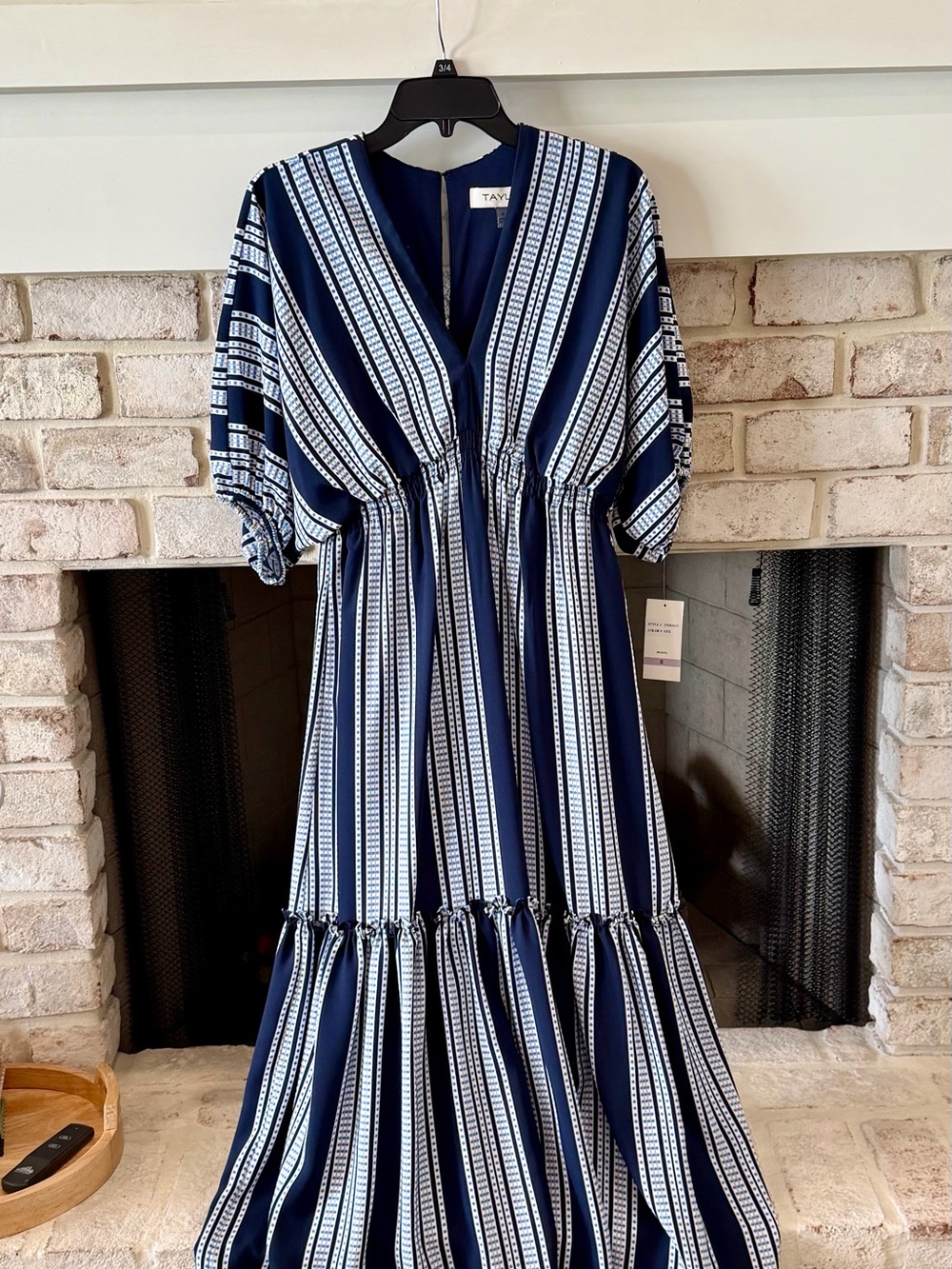 TAYLOR Navy & White Striped V-Neck Maxi Dress